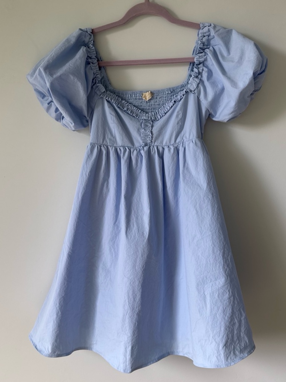 Baby blue puff sleeve puff hem mini dress